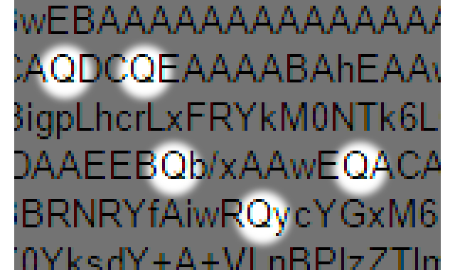closeup of uppercase Qs highlighted to show pixel similarities